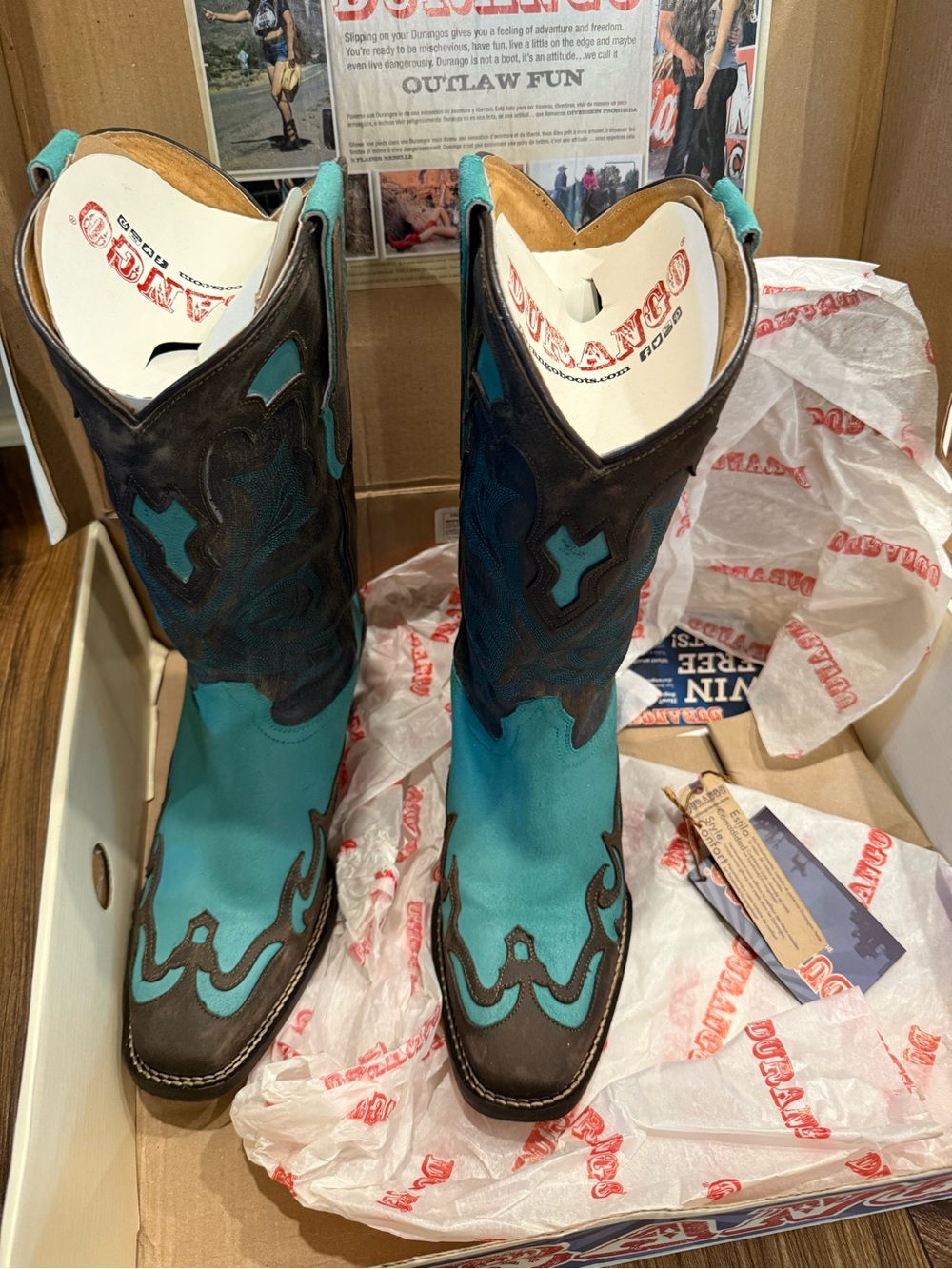 Durango Dream Catcher Teal and Dark Brown Western Women Leather Boots Size 9.5